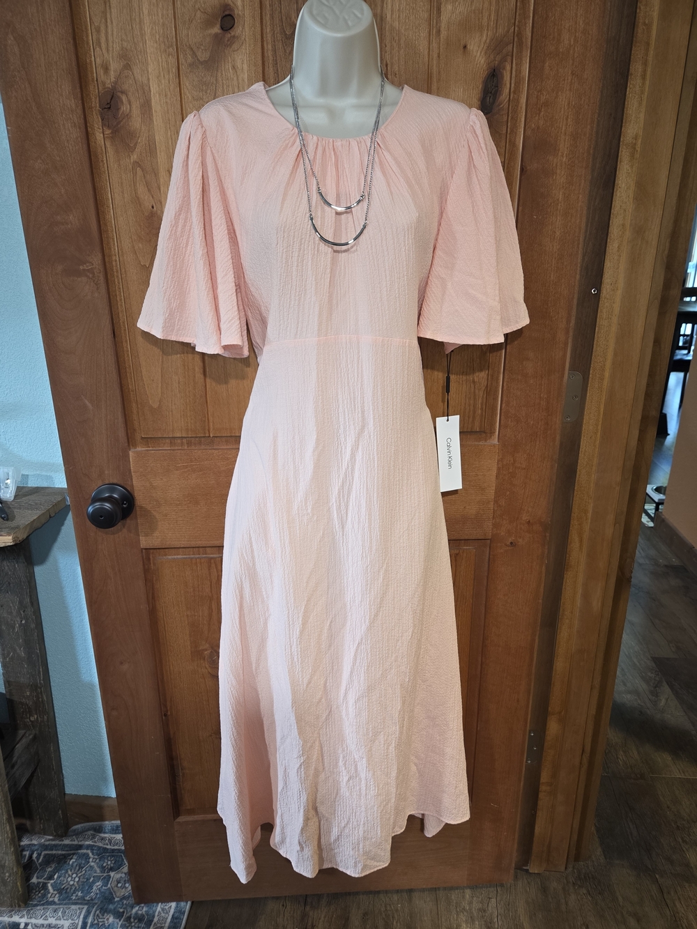 Calvin Klein Light Peach Maxi Dress with Flutter Sleeves